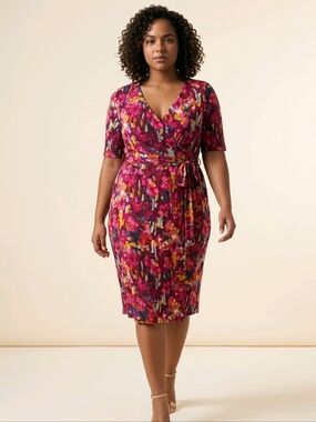 NWT Jones New York Wrap Around Watercolor Floral Midi Dress ~sz 16